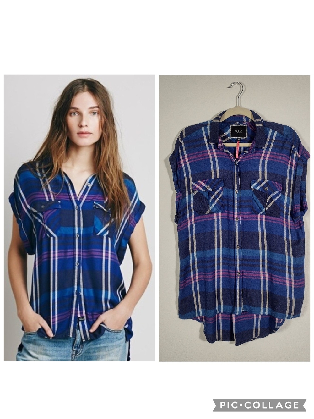 Rails x Free People Plaid Flannel Sleeveless Button Down Britt Top Blue Purple